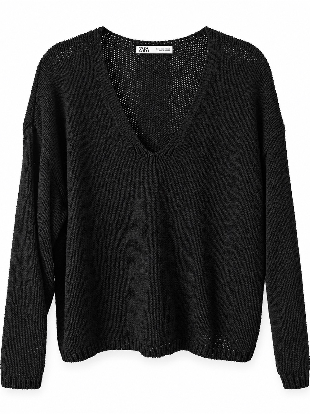Zara Oversized Black V-Neck Knit Sweater